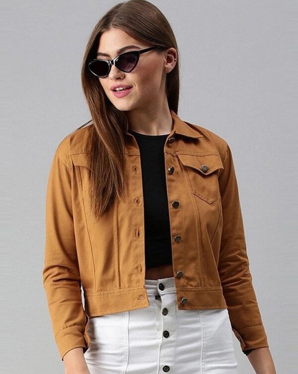 Women's Brown Cropped Button-Up Jacket - Image 3