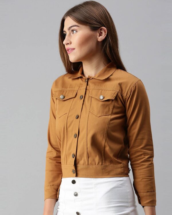 Women's Brown Cropped Button-Up Jacket - Image 4