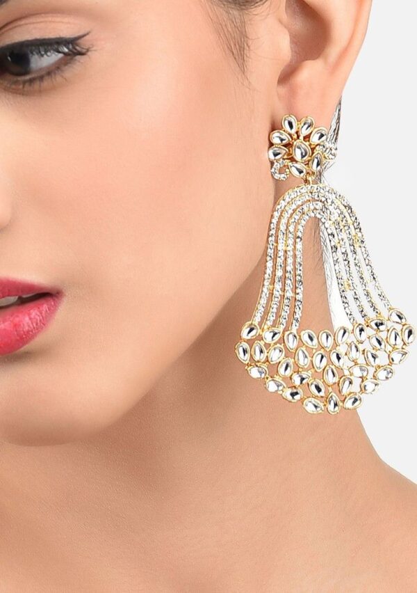 Gold Plated White Contemporary Drop Earrings - Image 4