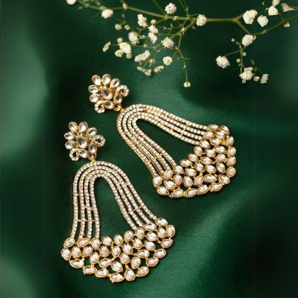 Gold Plated White Contemporary Drop Earrings