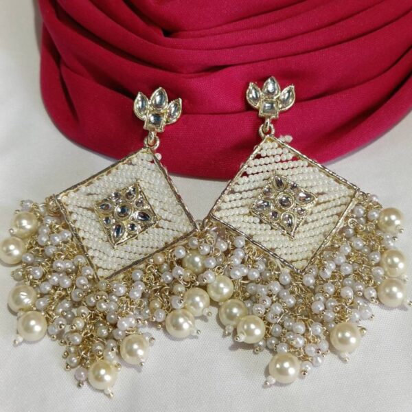 barfi big earrings Beads, Pearl Alloy Earring Set