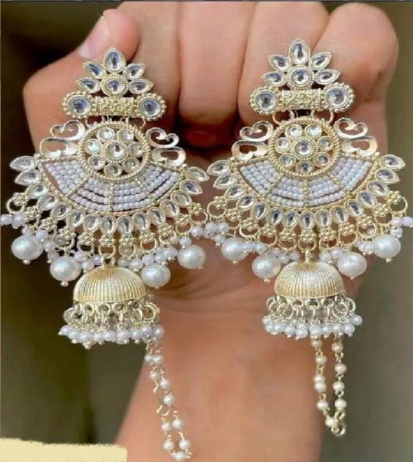 WHITE TRANDING EARRINGS MAANGTIKKA COMBO PACK FOR WOMEN Beads Brass Chandbali Earring - Image 2