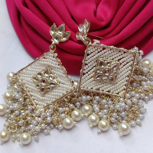 barfi big earrings Beads, Pearl Alloy Earring Set - Image 2